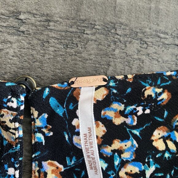 Free People Mini Dress‎ Womens Large Black Floral Long Sleeve Stretch Ladies - Picture 5 of 16